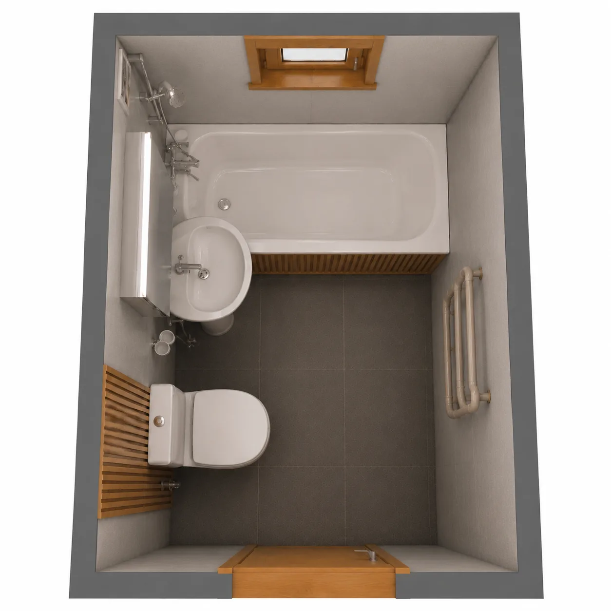 Совмещённая ванная 3 м² с полной комплектацией VitrA — зона сантехники