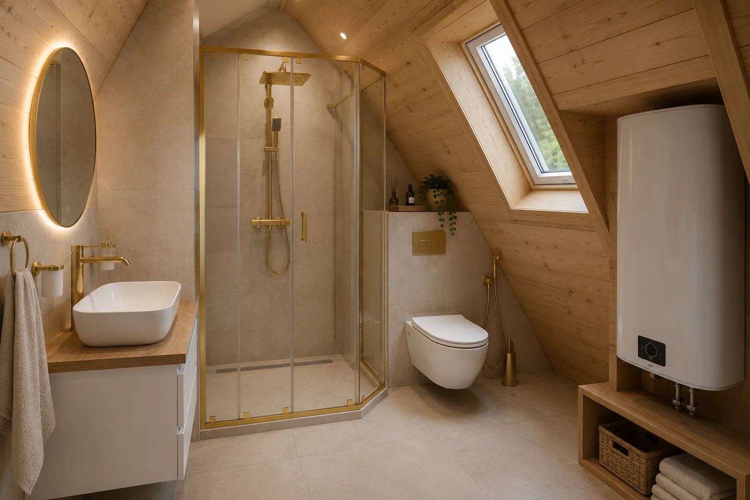 Ванная комната в A-frame доме — детали интерьера